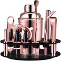Hot selling 18 Pcs Gold Pink Bar Tool Set Cocktail Shaker Set with Rotating Stand Bartending Kit with variious bar tools